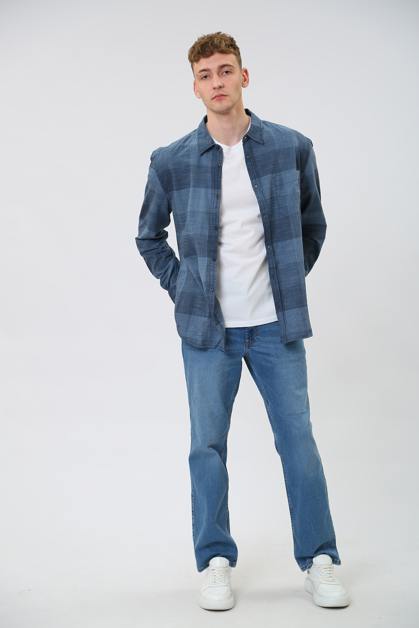 1013485 Рубашка с длинным рукавом Mustang Синий