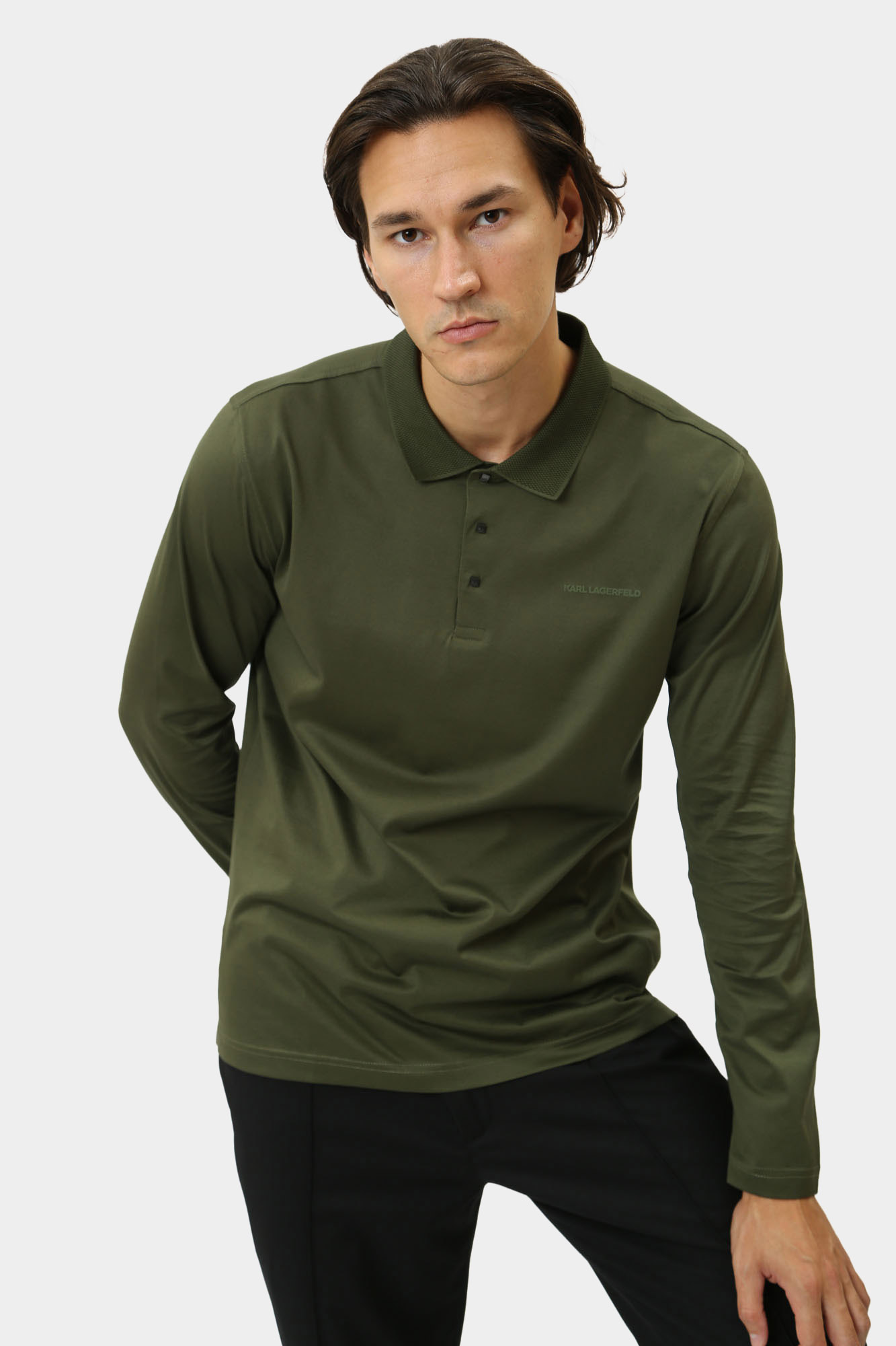 544200_745000 Поло с длинным рукавом Karl Lagerfeld Хаки