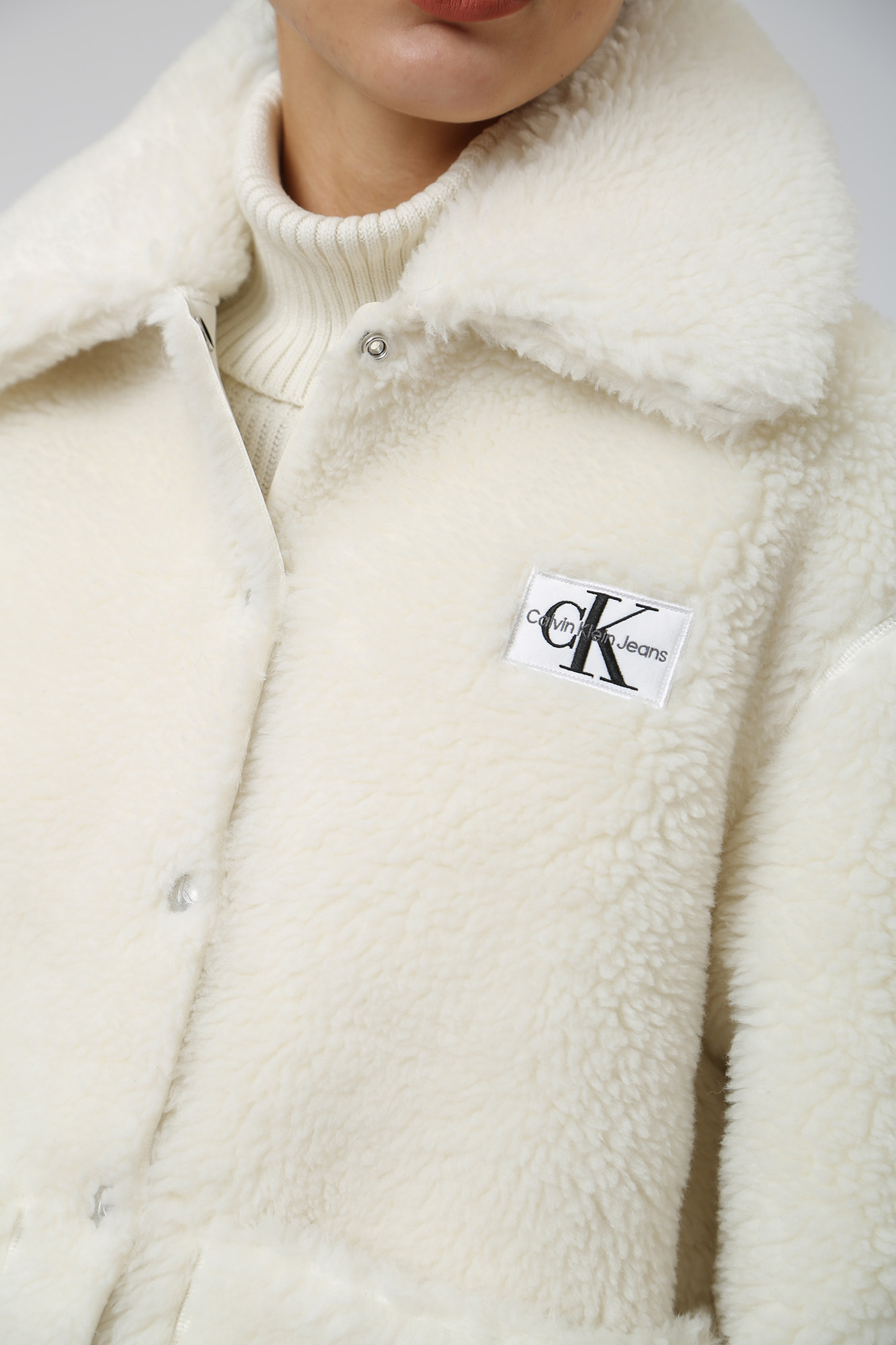 Calvin klein white clearance faux fur jacket