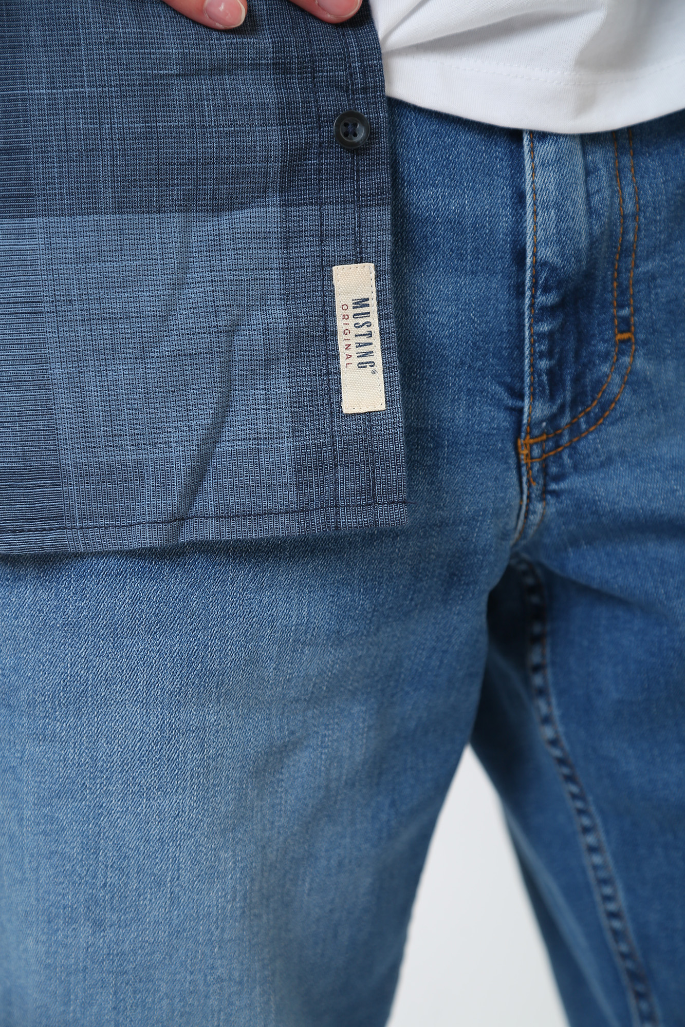 1013485 Рубашка с длинным рукавом Mustang Синий