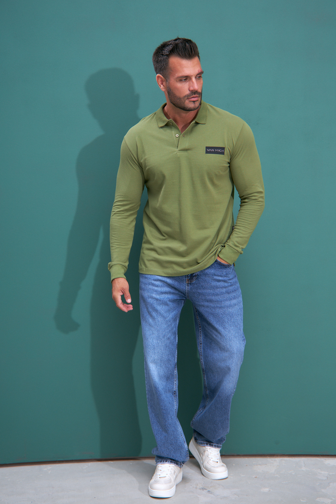 VM-232-54-009 Поло с длинным рукавом Van Mich Зеленый