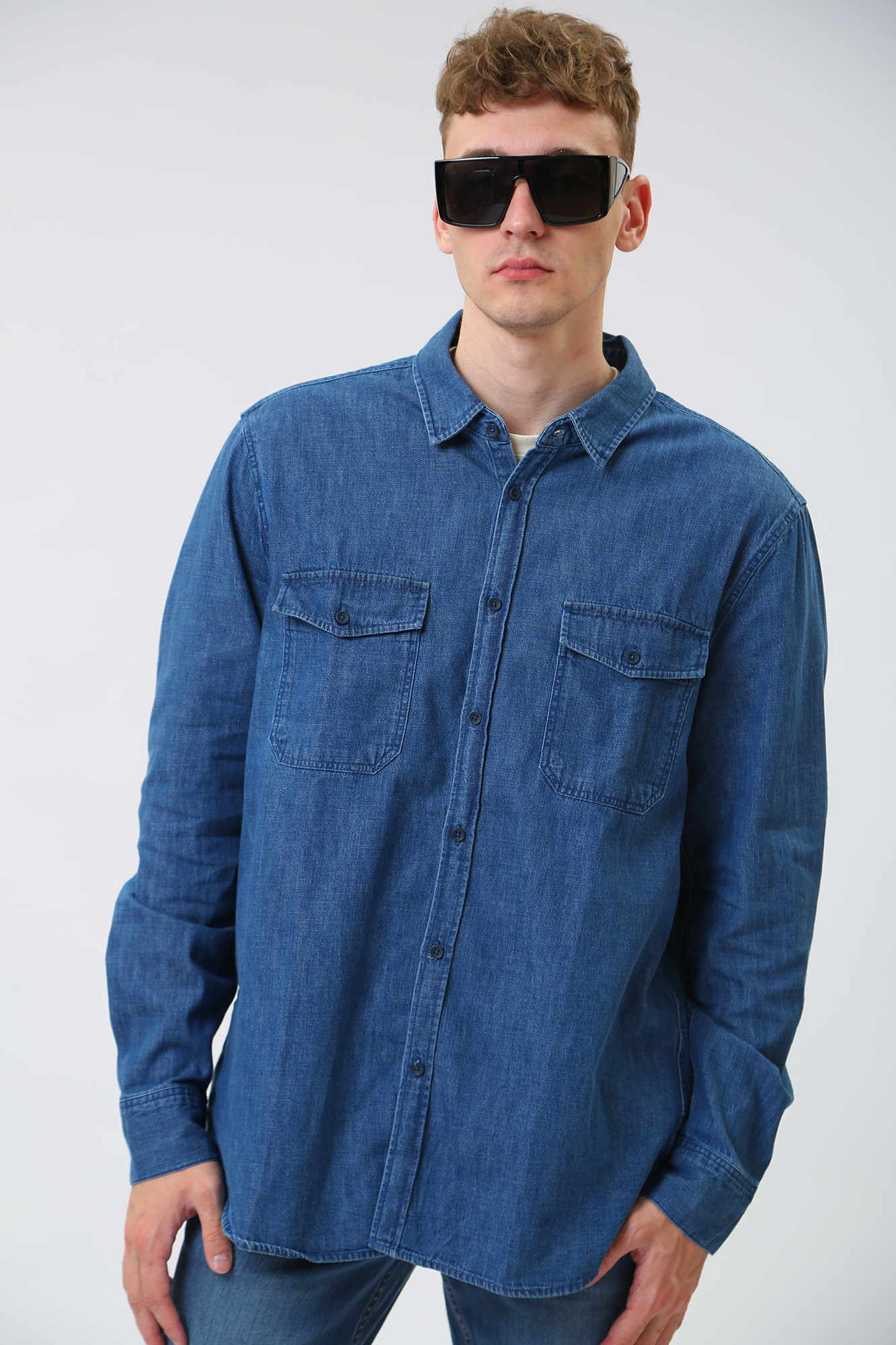 1013480-5000 Рубашка джинсовая Mustang Синий