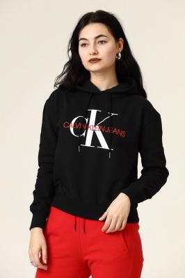 Худи хлопковые черные Calvin Klein Jeans