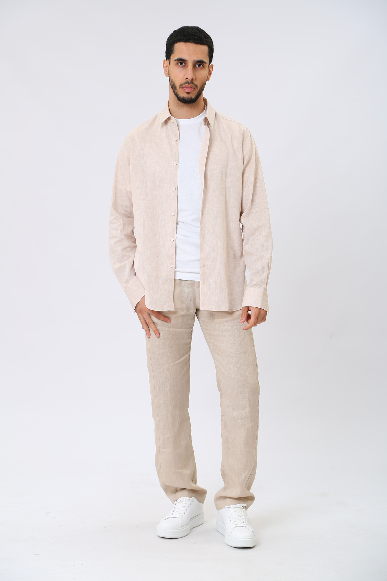 532627_605000 Сорочка льняная д/р Karl Lagerfeld Бежевый