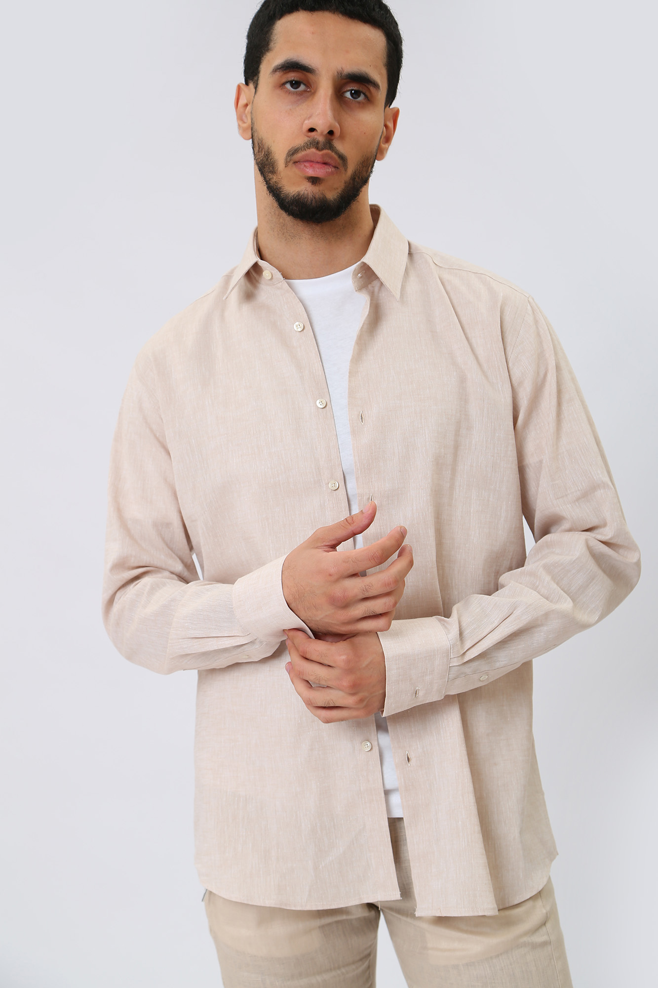 532627_605000 Сорочка льняная д/р Karl Lagerfeld Бежевый