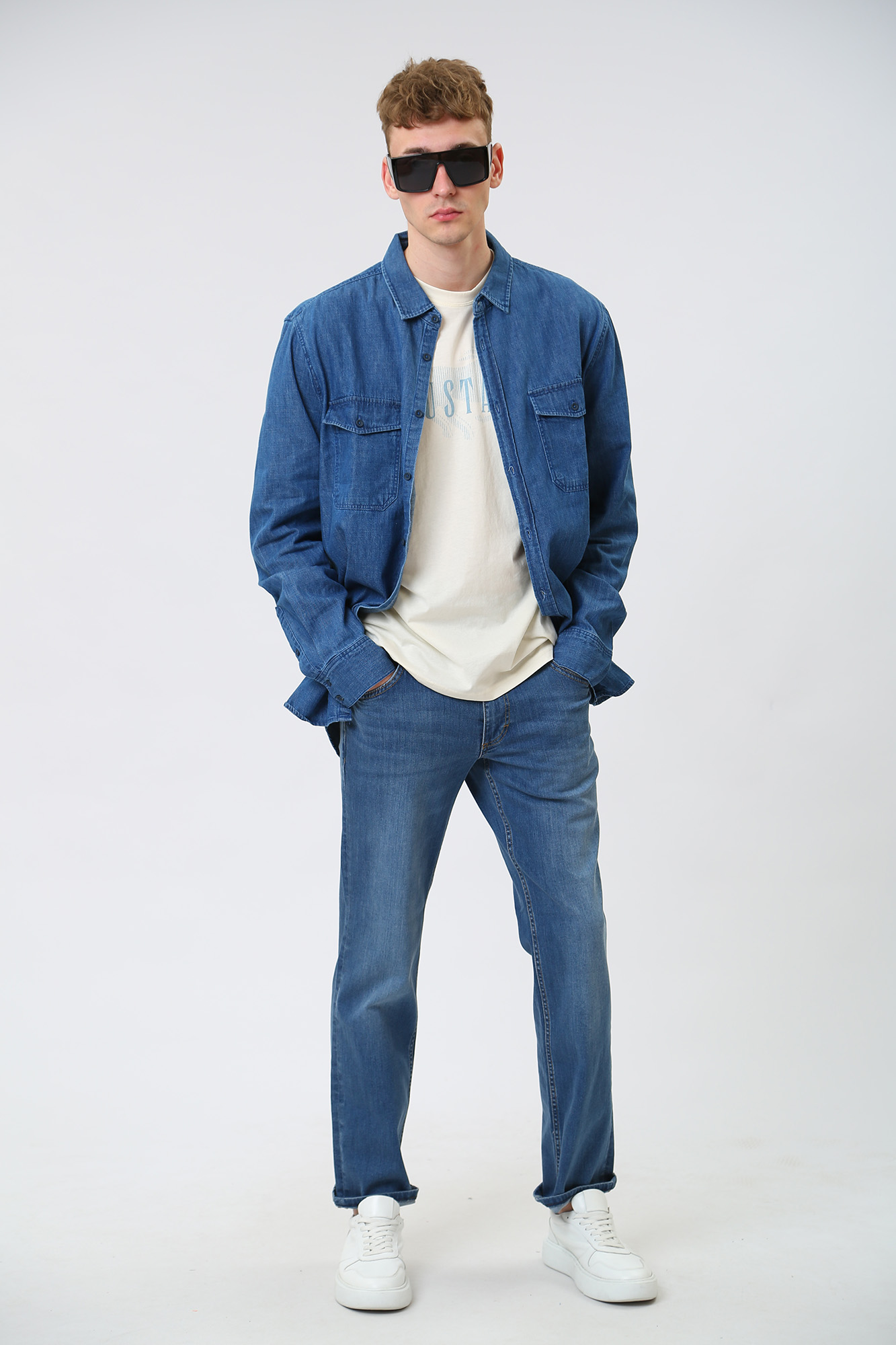 1013480-5000 Рубашка джинсовая Mustang Синий