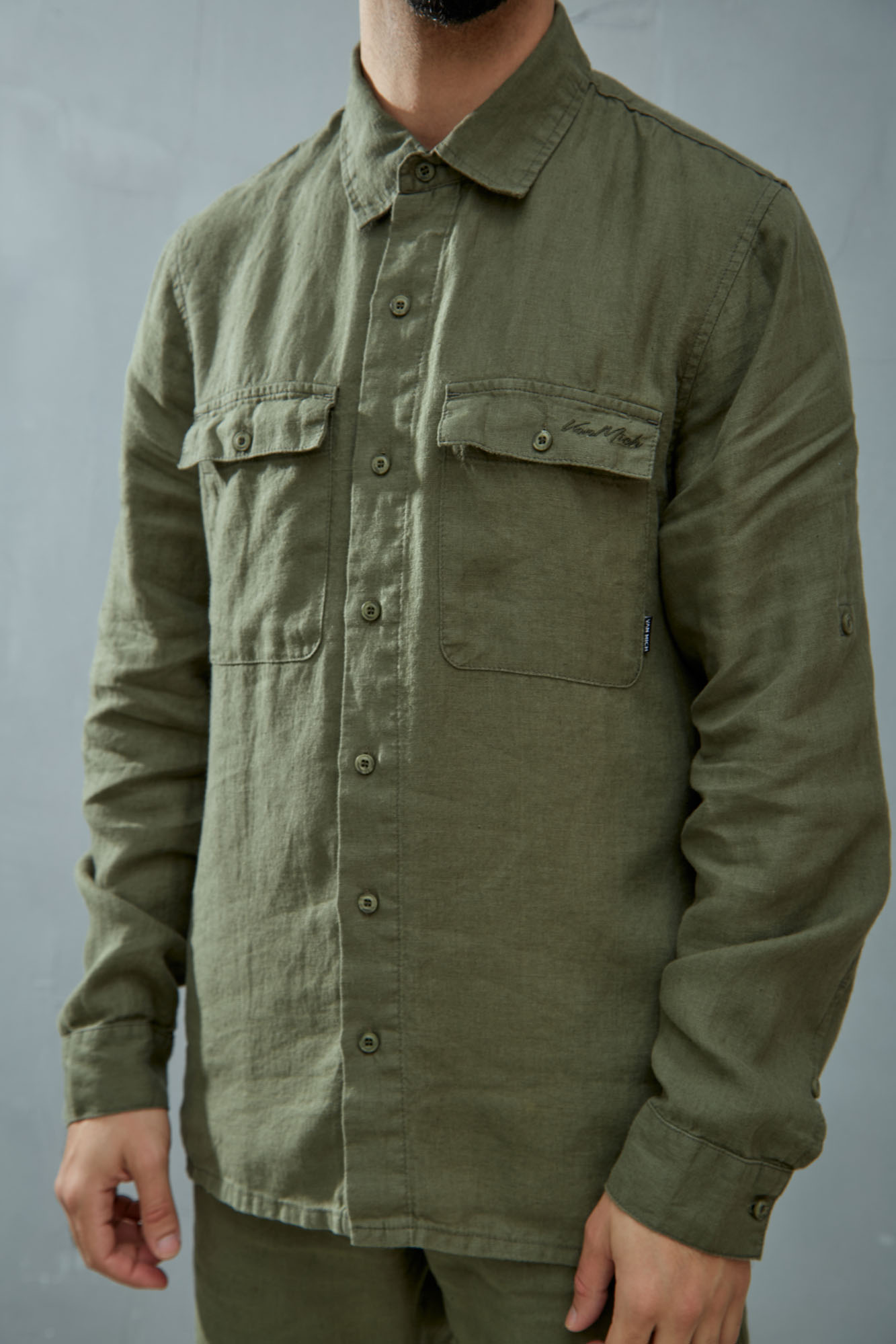 VM-OMA-55-007 Рубашка льняная Van Mich Хаки