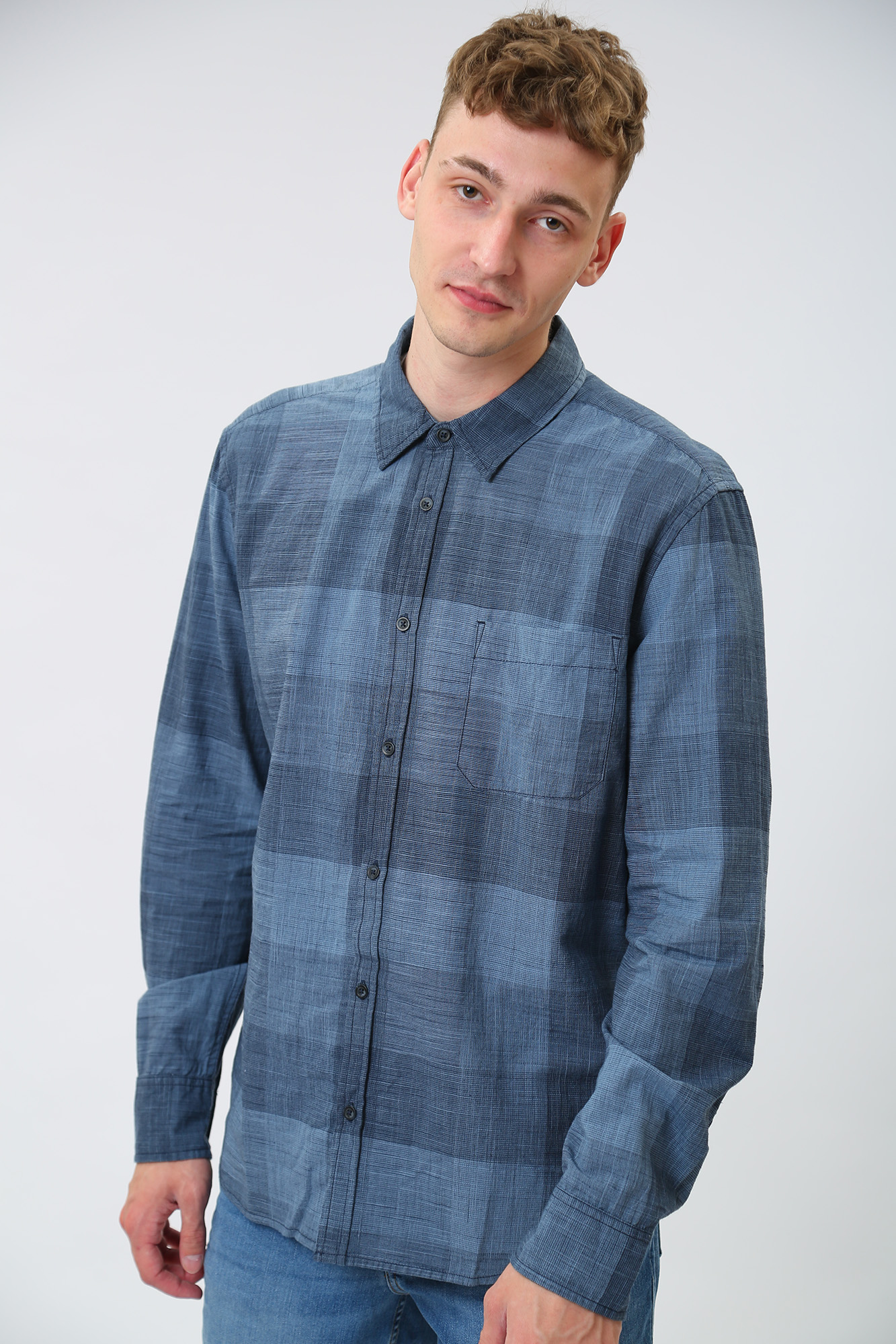 1013485 Рубашка с длинным рукавом Mustang Синий