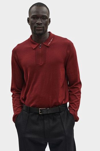 Поло с длинным рукавом шерстяное красное Emporio Armani