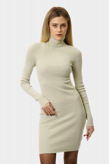 Платье с длиным рукавом хлопковое бежевое Calvin Klein Jeans
