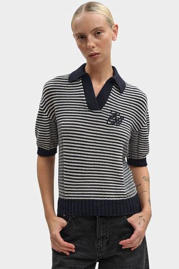 Поло хлопковое приталенное синее Emporio Armani