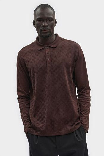 Поло с длинным рукавом хлопковое коричневое Karl Lagerfeld