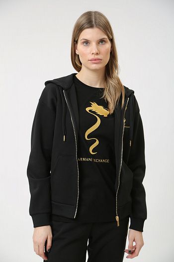 Толстовка с капюшоном хлопковая черная Armani Exchange