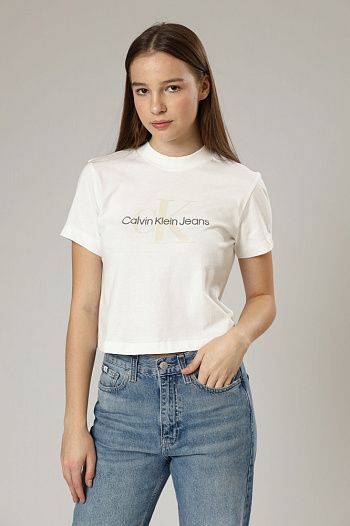 Футболка кроп-топ хлопковая белая Calvin Klein Jeans