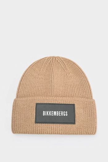 Шапка вязаная с отворотом бежевая Bikkembergs