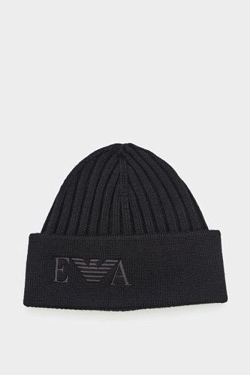 Шапка шерстяная черная Emporio Armani