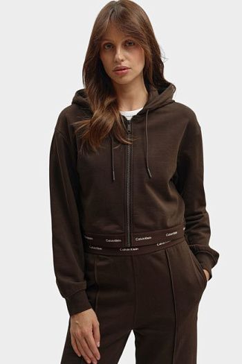Толстовка укороченная хлопковая коричневый Calvin Klein Jeans
