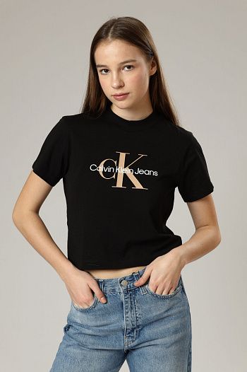 Футболка кроп-топ хлопковая черная Calvin Klein Jeans