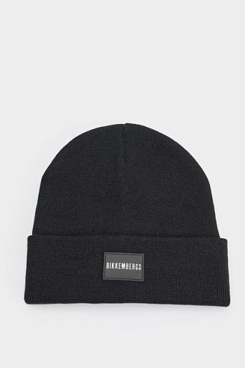 Шапка высокая вязаная черная Bikkembergs