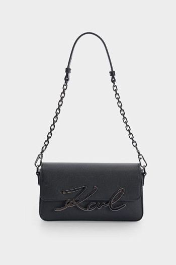 Сумка с клапаном кожаная черная Karl Lagerfeld