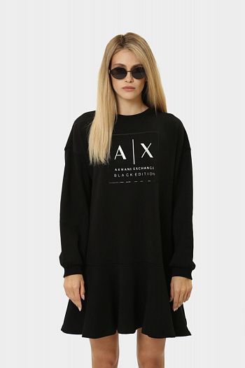 Платье с длиным рукавом хлопковое черное Armani Exchange