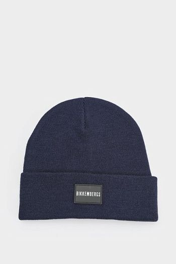 Шапка вязаная с отворотом синяя Bikkembergs