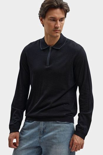 Футболка поло шерстяная синяя Emporio Armani