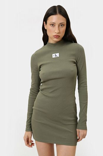 Платье с длиным рукавом хлопковое зеленое Calvin Klein Jeans