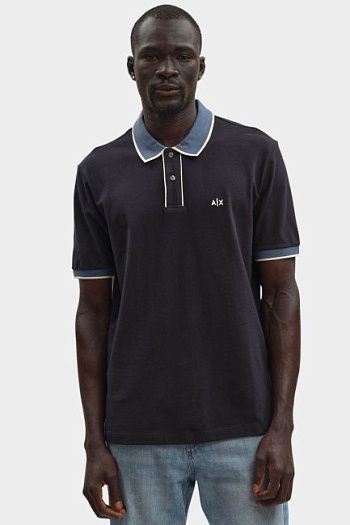 Поло с коротким рукавом хлопковое синее Armani Exchange
