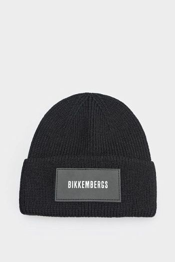 Шапка вязаная с отворотом черная Bikkembergs