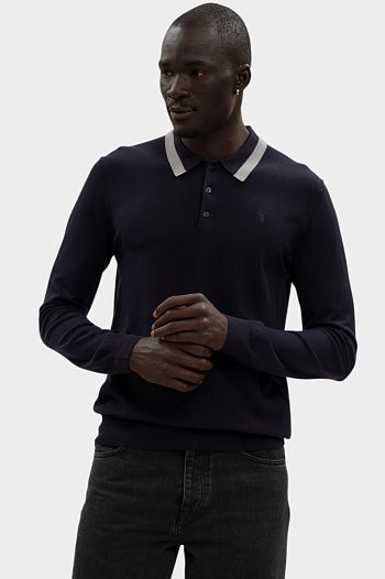 Поло с длинным рукавом  из вискозы синее Trussardi