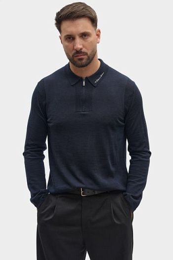Поло с длинным рукавом шерстяное синее Emporio Armani
