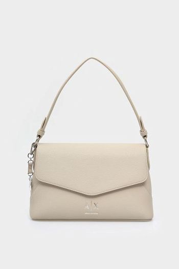 Сумка с клапаном кожаная бежевая Armani Exchange