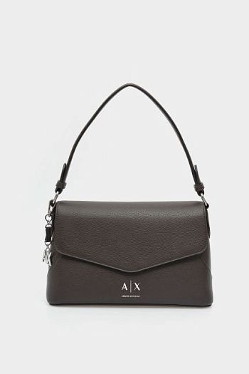 Сумка с клапаном кожаная коричневая Armani Exchange