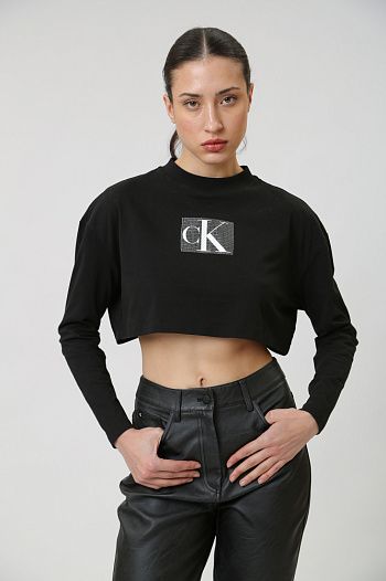 Лонгслив хлопковый черный Calvin Klein Jeans