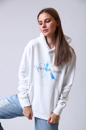 Худи хлопковое белое  Calvin Klein Jeans