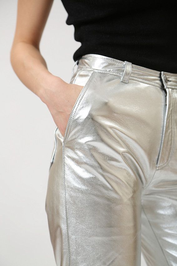 Брюки кожаные Pepe Jeans Серебряный