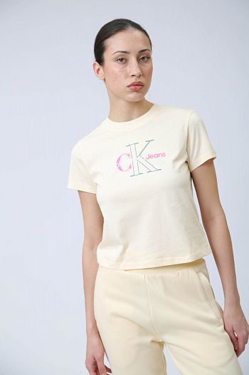 Футболка хлопковая бежевая Calvin Klein Jeans