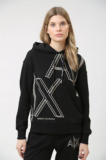 Худи хлопковое черное  Armani Exchange