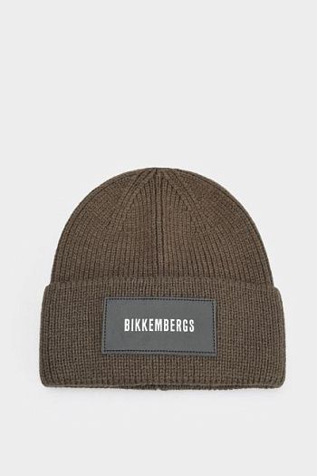 Шапка вязаная с отворотом коричневая Bikkembergs