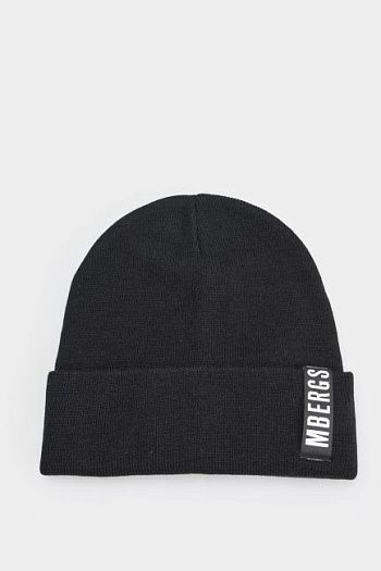 Шапка вязаная с отворотом черная Bikkembergs