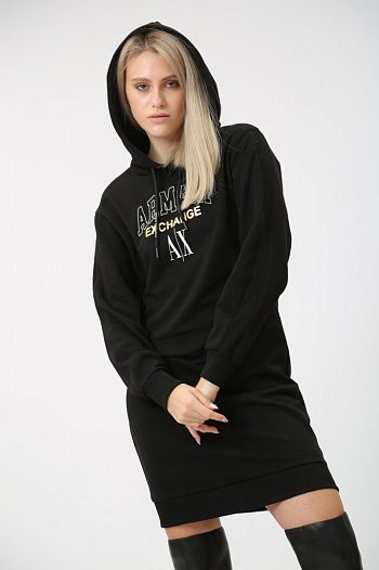 Платье с длиным рукавом хлопковое черное Armani Exchange