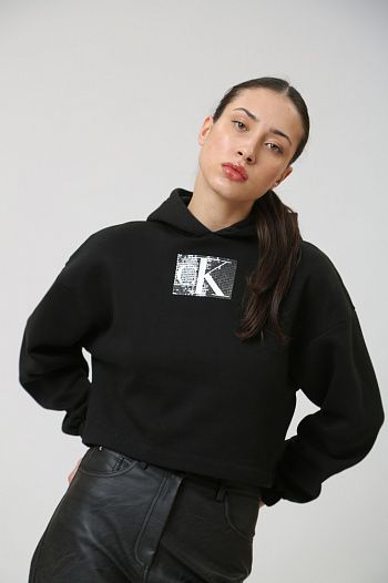Худи хлопковое черное  Calvin Klein Jeans