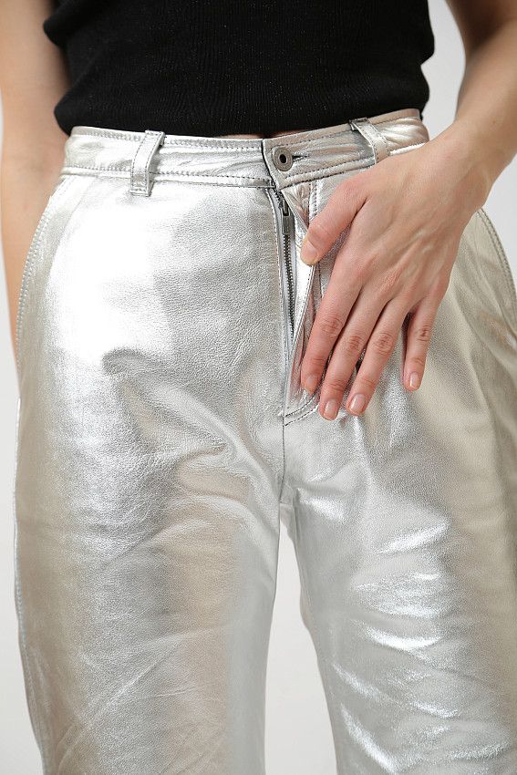 Брюки кожаные Pepe Jeans Серебряный