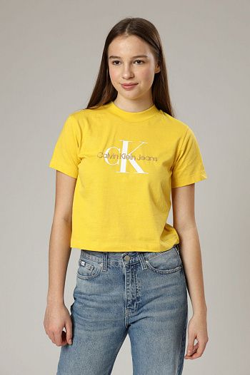 Футболка кроп-топ хлопковая желтая Calvin Klein Jeans