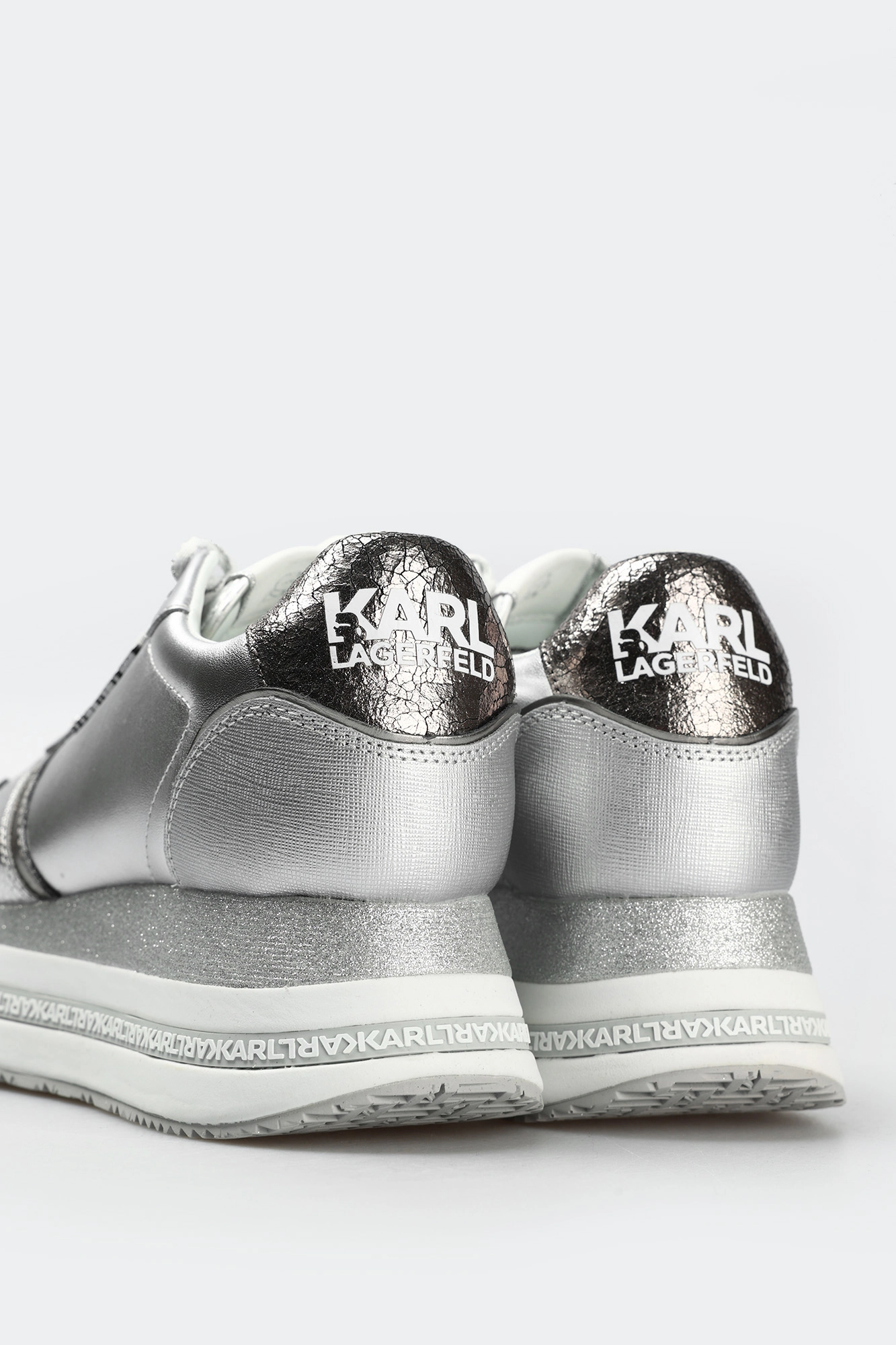 Karl lagerfeld silver sneakers discount