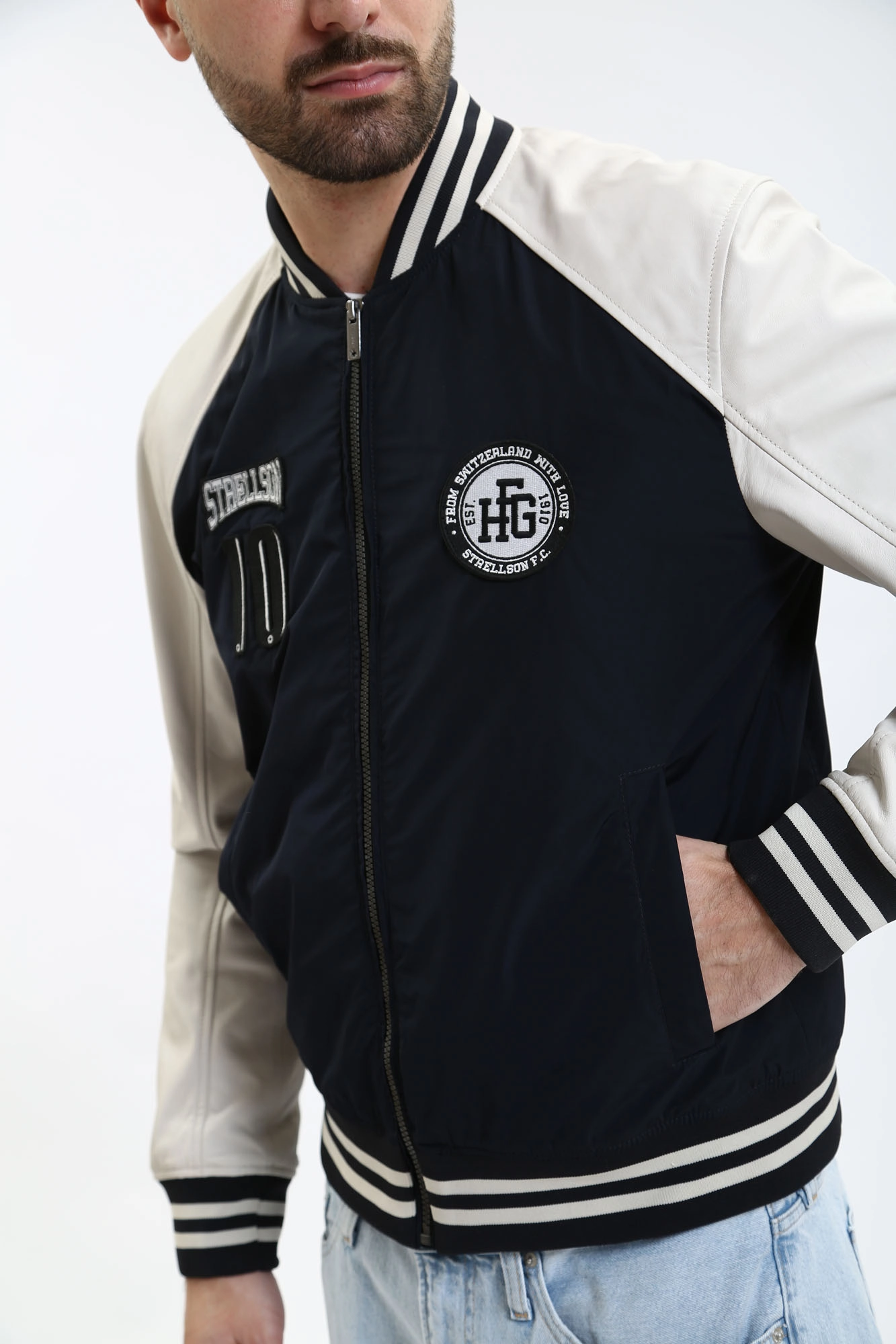 110138_80000523 Куртка кожаная Strellson Синий