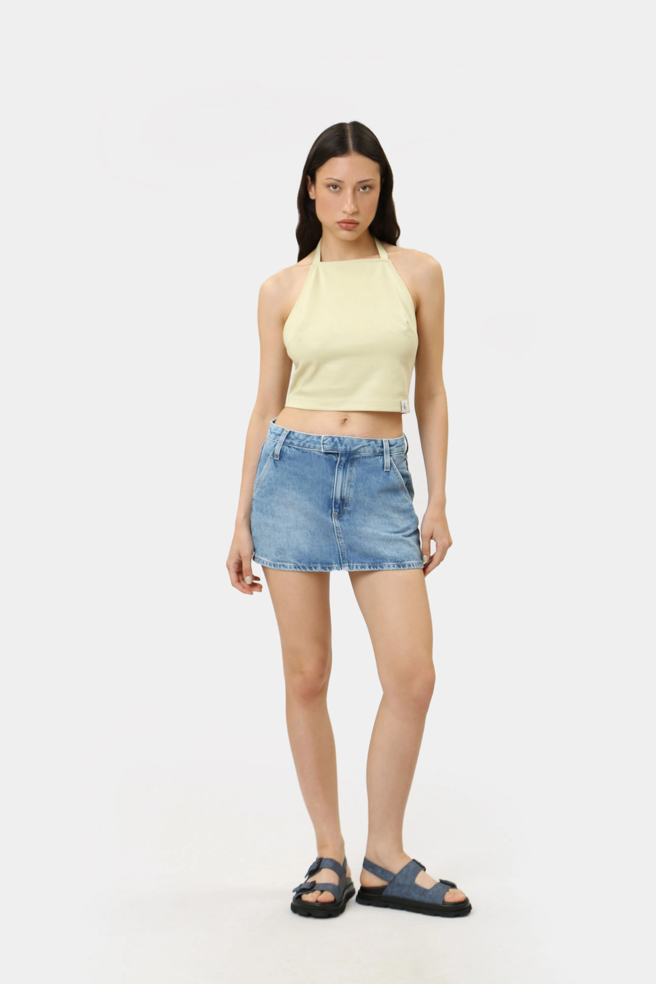 Calvin klein yellow denim skirt sale