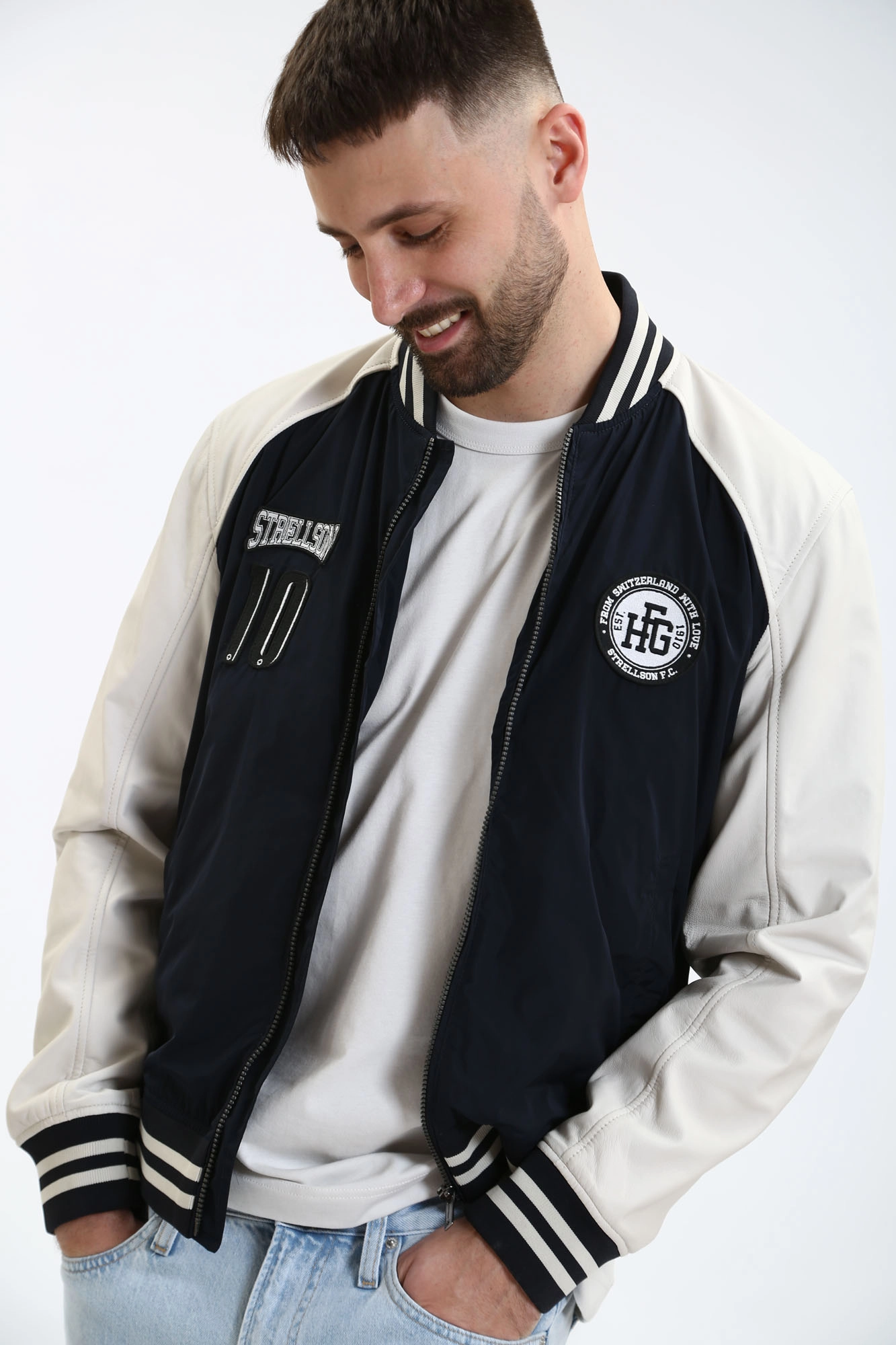 110138_80000523 Куртка кожаная Strellson Синий