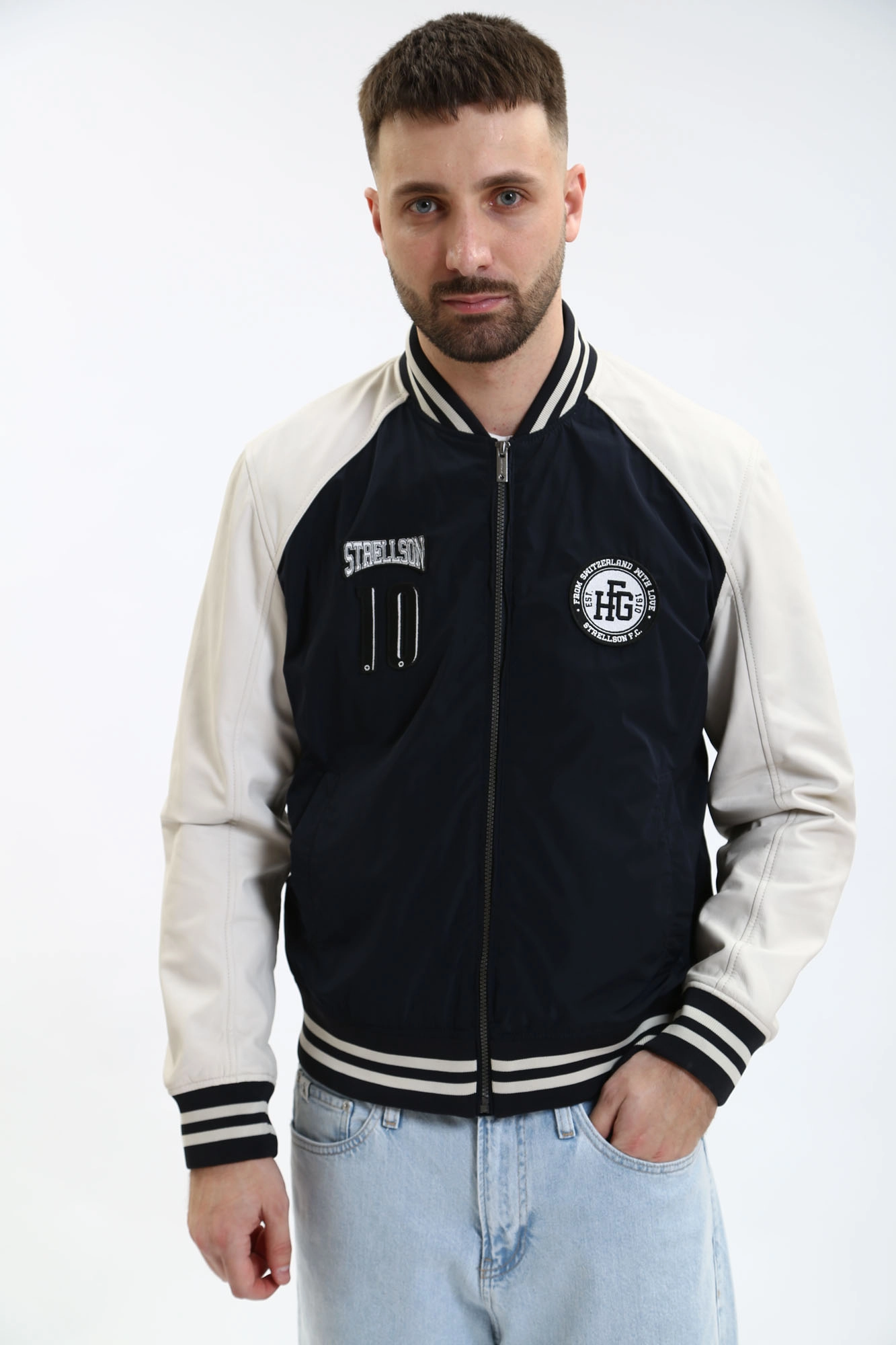 110138_80000523 Куртка кожаная Strellson Синий